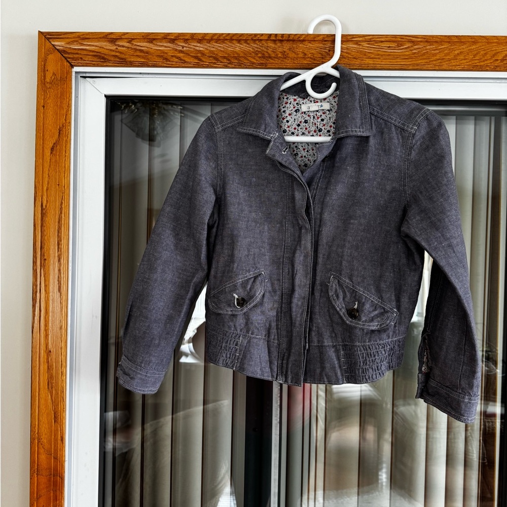 Aerie Fitted Cropped Chambray Bomber Jacket